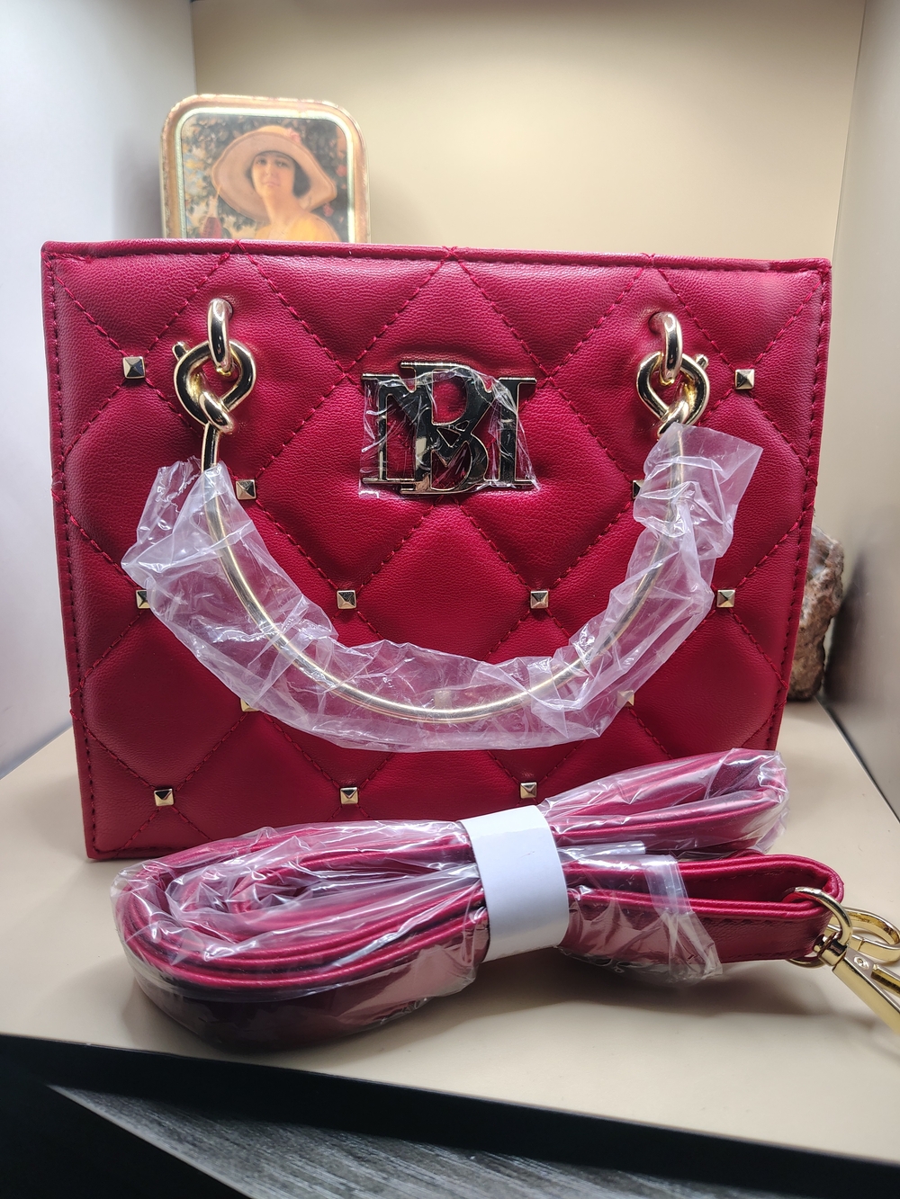 NWT Badgley Mishka Quilted Red Women’s Top-Handle Tote with Gold Hardware